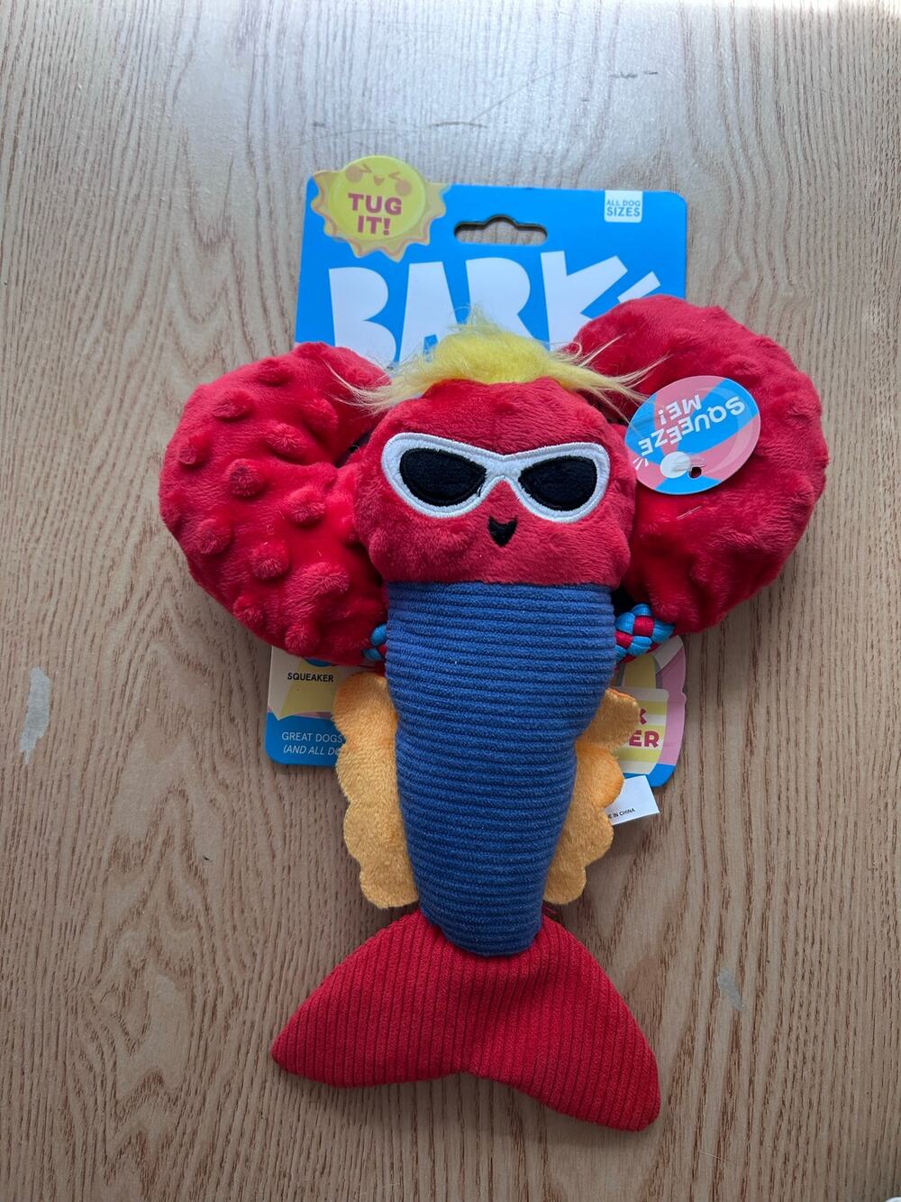 #2 New bark lobster dog paddle pool party toy pull through T-shirt rope squeaker